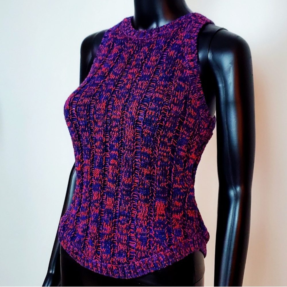 Club Monaco Purple and Pink Thick Knit Vest Sweater